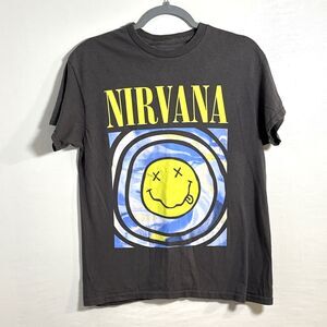 Nirvana Men's Dark Gray T-Shirt Cotton Smiley Graphic Short Sleeve Crew Neck S